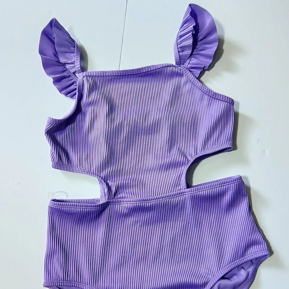 Wonder Nation Girls' Cutout Rib Knit One-Piece Swimsuit Size L (10-12)